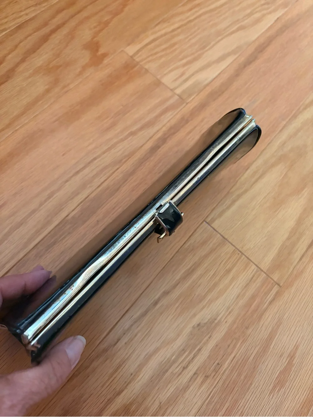 Vintage Black Patent Leather Clutch Bag with Gold Buckle
